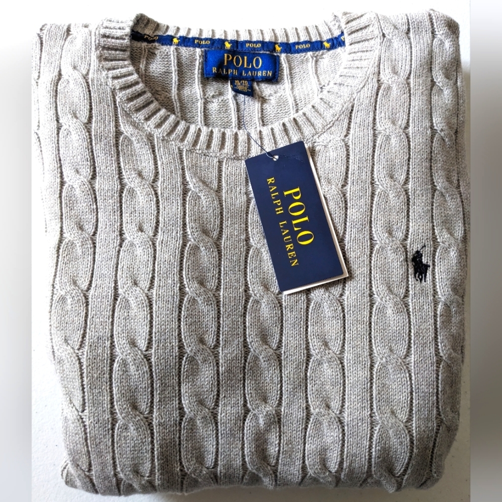 Polo Ralph Lauren Boys XL (18-20) Grey Cable knit Crewneck Sweater